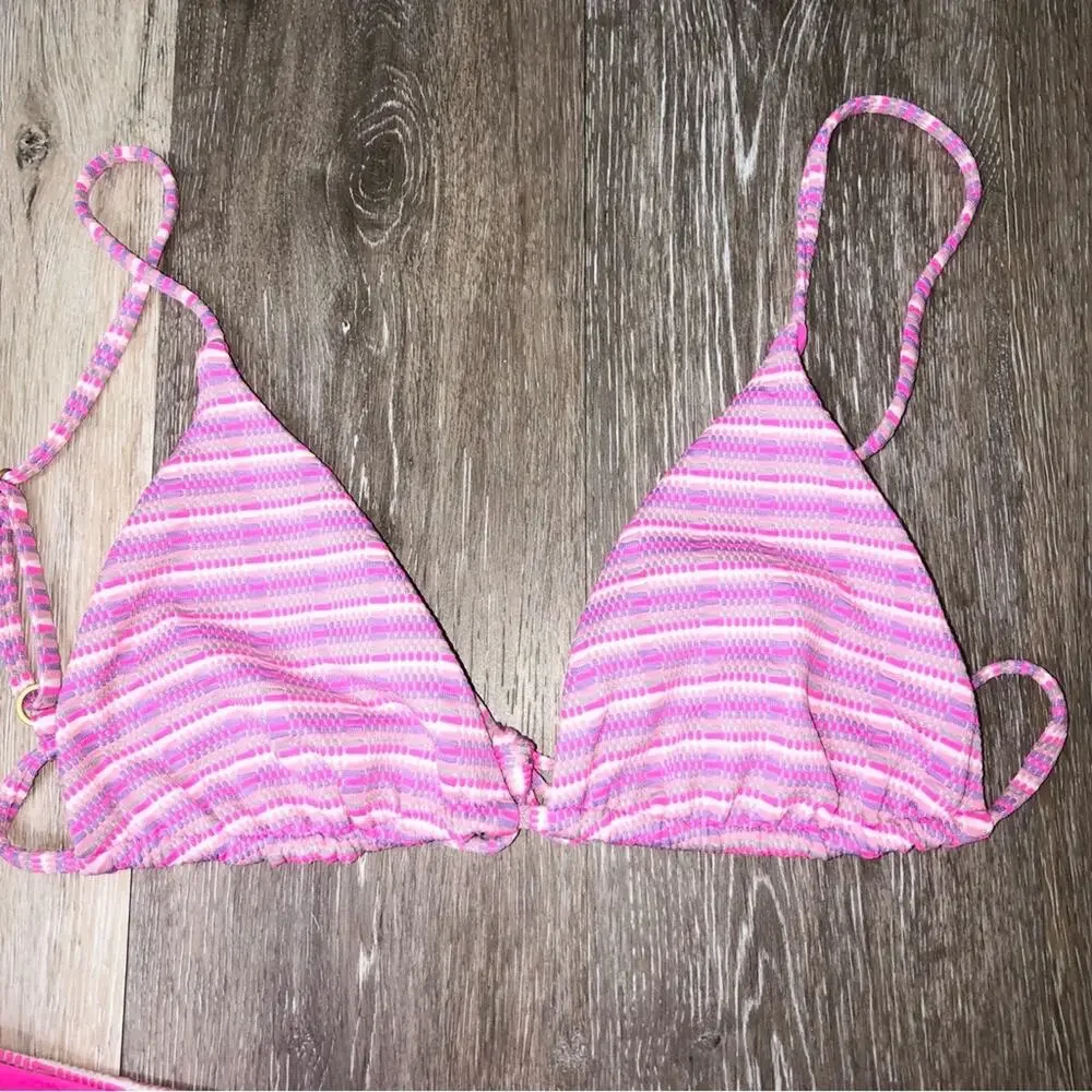 L*Space Bikini Brittany Top Camancho Bottom Electric Pink Pique Stripe XL NWT